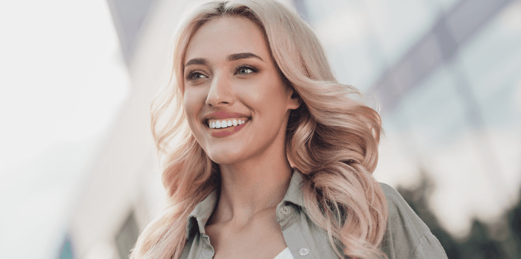 Beautiful young blong woman profile