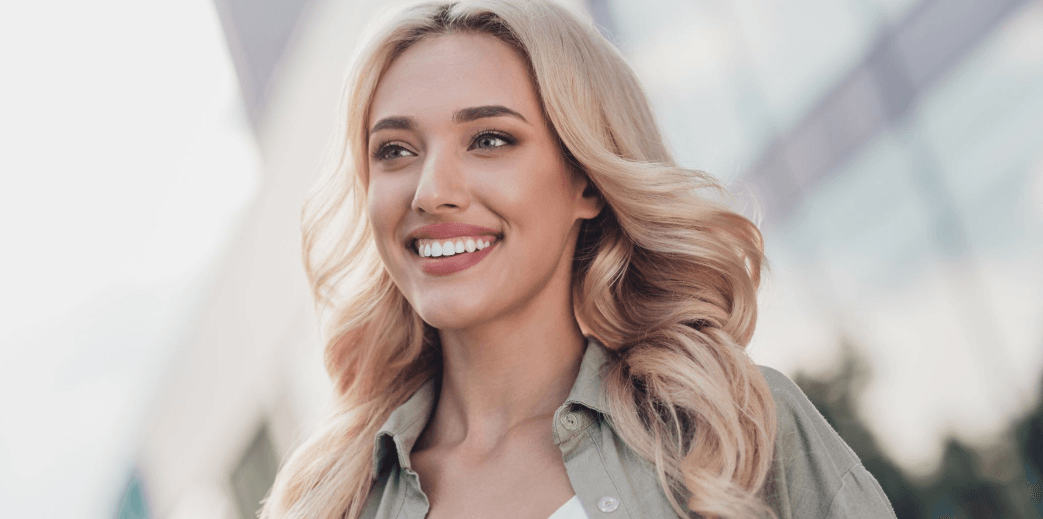 Beautiful young blong woman profile